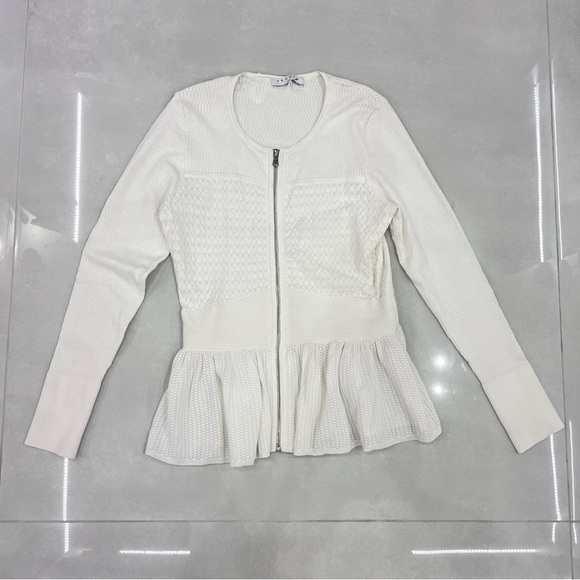 SANDRO stanislav Cardigan white sweater Women long sleeves size Medium Top Zipup - Picture 5 of 9